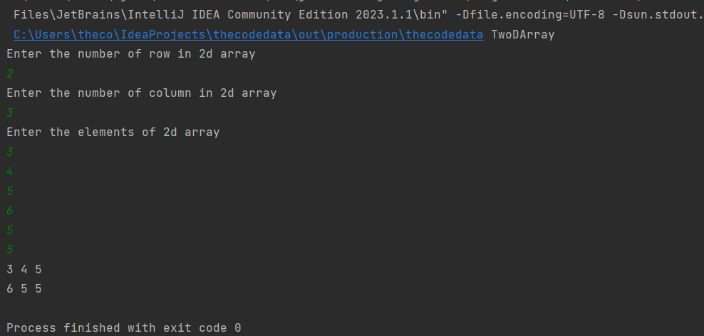 2d Array Input Java Example