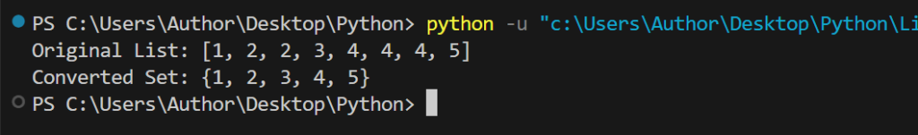 how to convert list into set in python