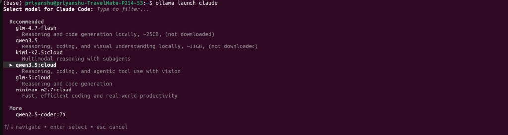 ollama launch claude